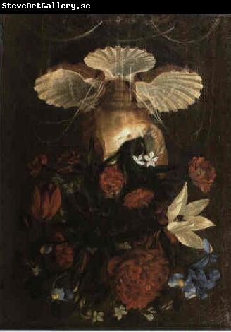 Juan de Espinosa Floral still life arranged in conch shell